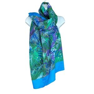 Tropical Botanical Print Blue and Green Oversized Scarf